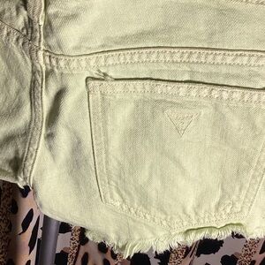 Guess Chartreuse Frayed Denim Shorty Shorts!